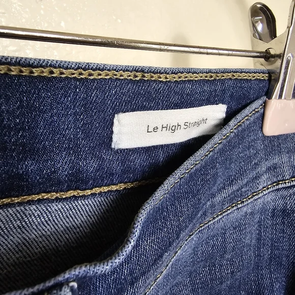 Frame Le High Straight Stallion Rips Cropped Raw Hem Denim Jeans
